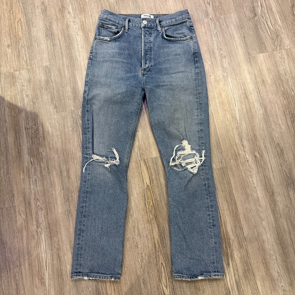 Agolde Womens 26 Riley High Rise Straight Crop Whiplash‎ Jeans